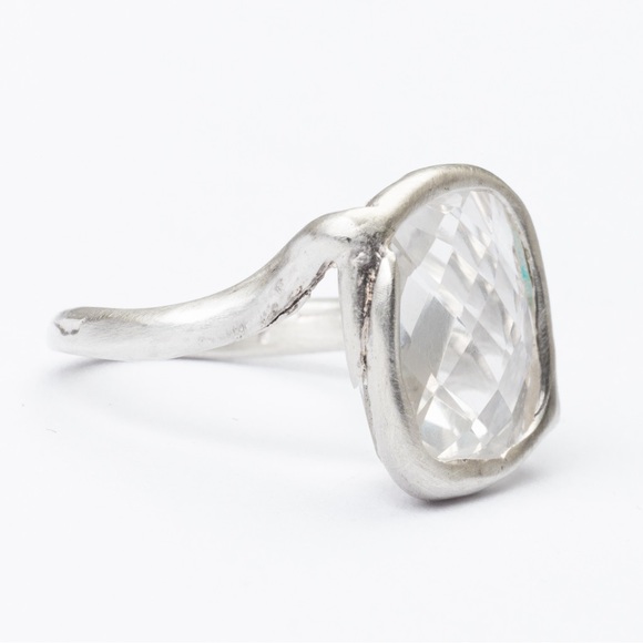 Vintage clear faceted stone silver ring & large stone unique eye catching 7.25 - Picture 7 of 16